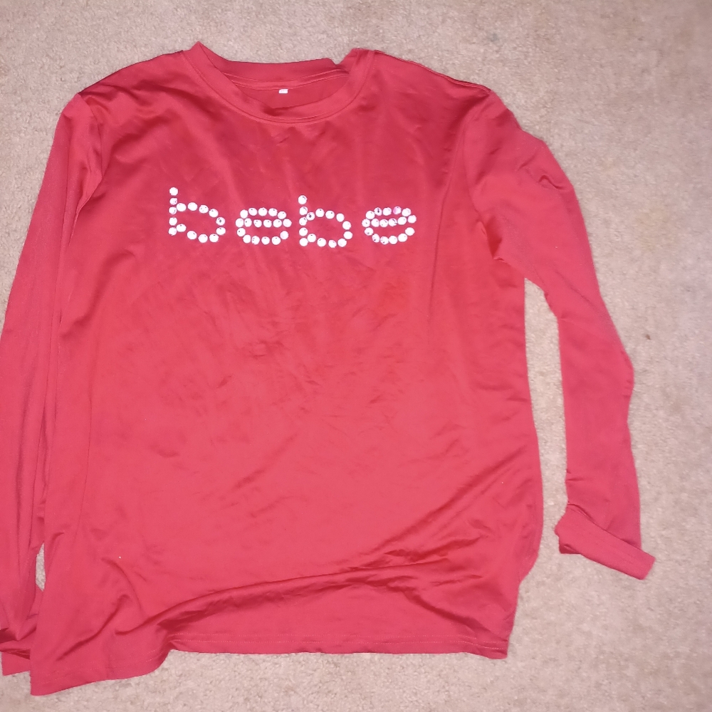 Bebe Vibrant Red Long Sleeve Tee
